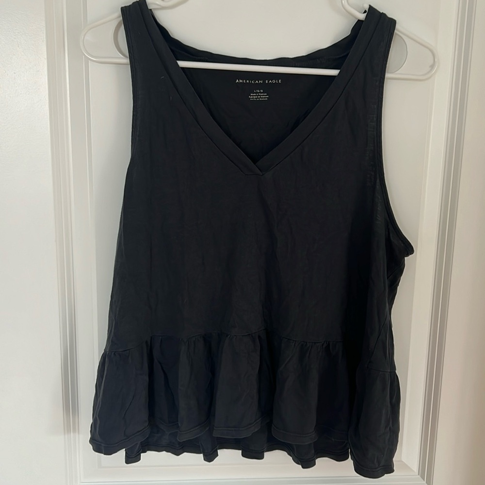 Charcoal peplum v neck tank